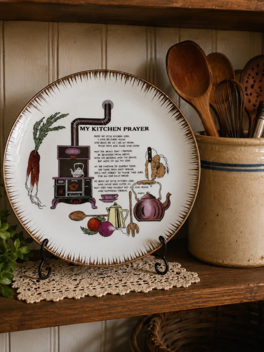 Vintage‎ Hand Painted Kitchen Prayer Plate